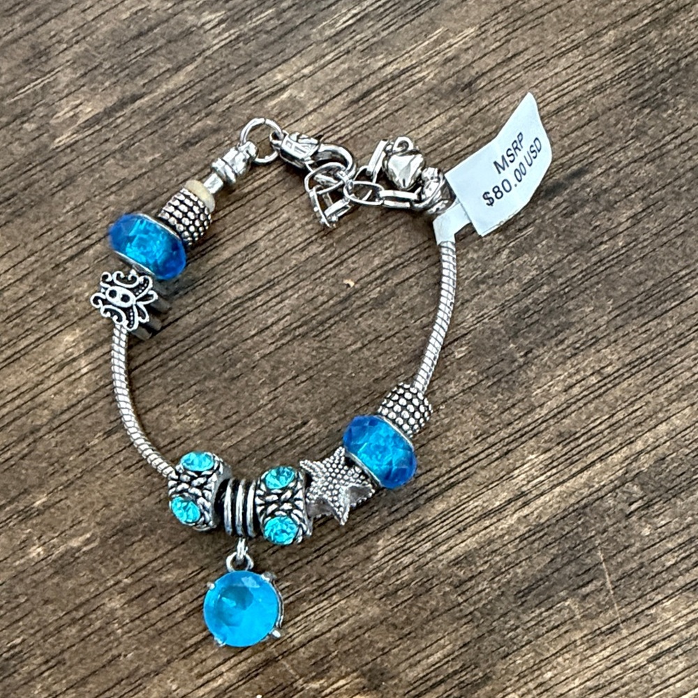 Elegant Blue and Silver Charm Bracelet